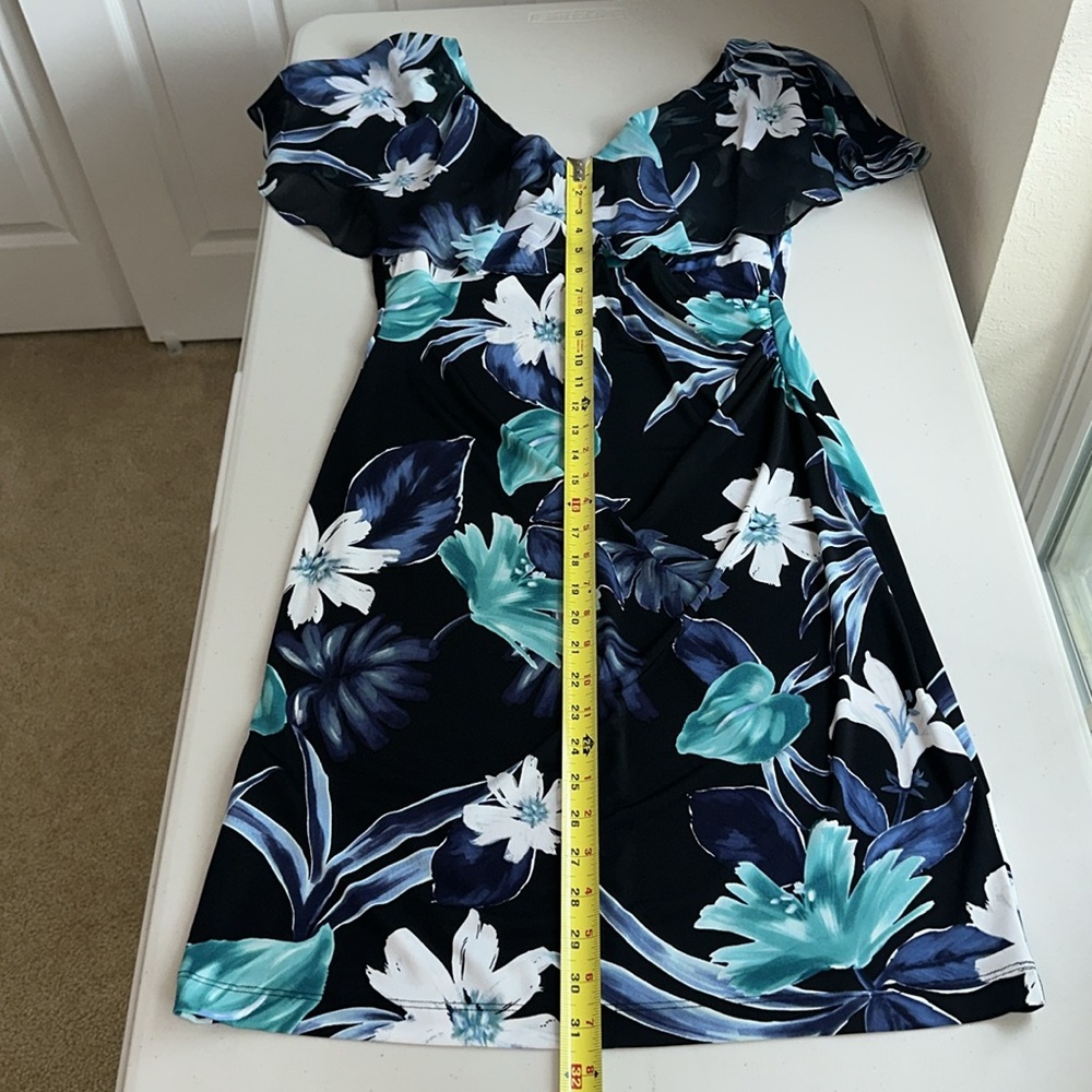 Connected Apparel Blue Sheath Midi Dress with Flutter Sleeves Size 8 - Picture 8 of 14